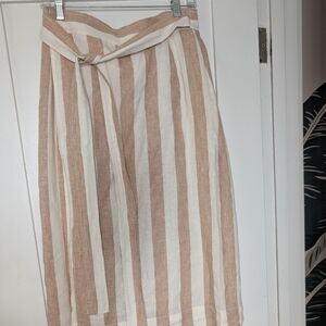Everlane Linen Wrap Skirt In Bone Caramel Stripe Size 6